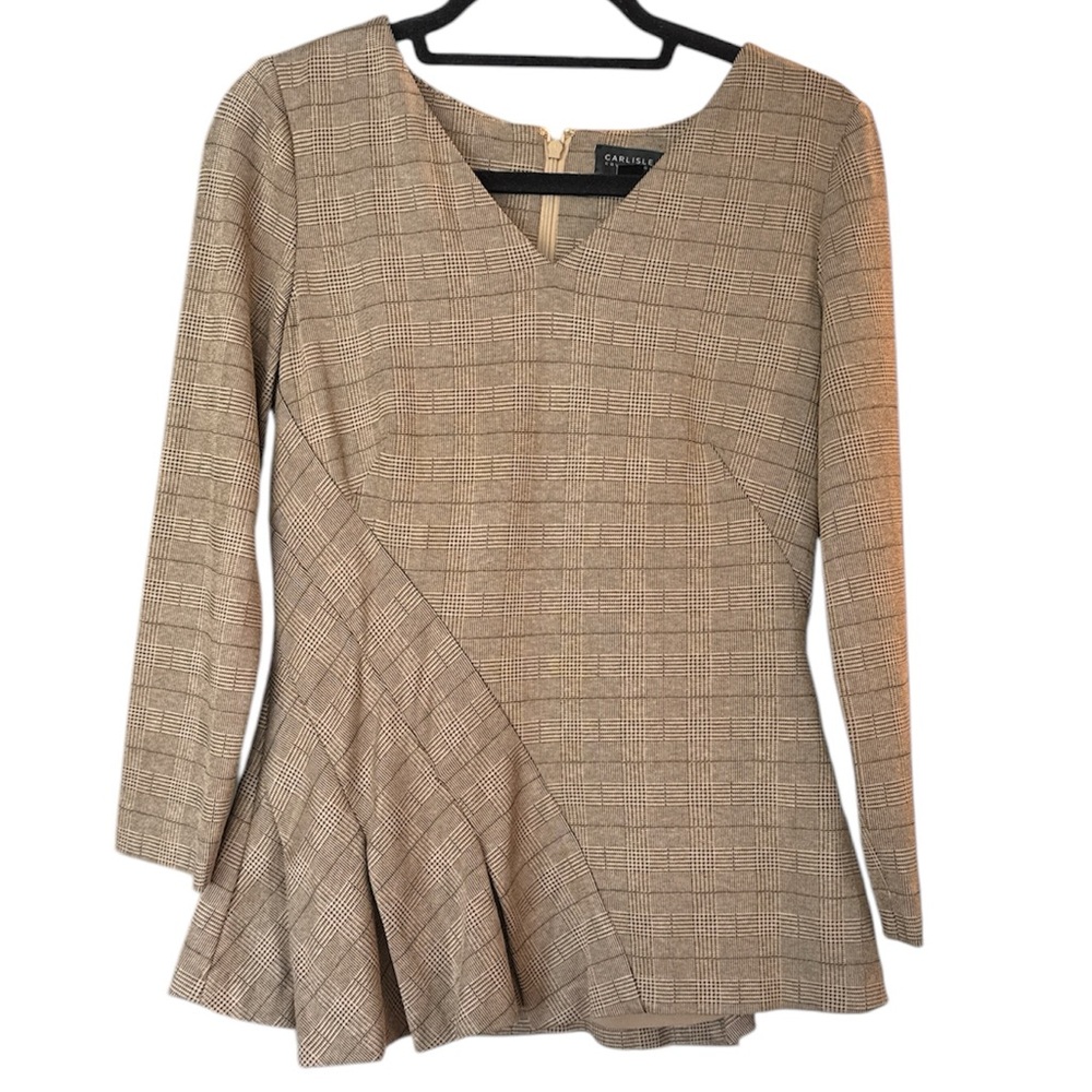 Carlisle Collection Brown Glen Plaid Pleated Lined Top size 6